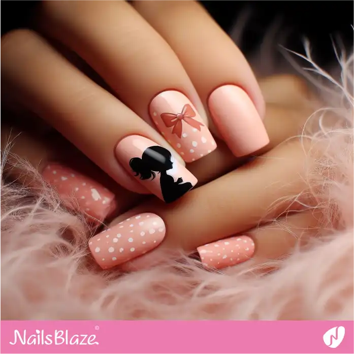 Peach Fuzz Dots Nail Design with A Bow Accent Nail | Color of the Year 2024 - NB1963